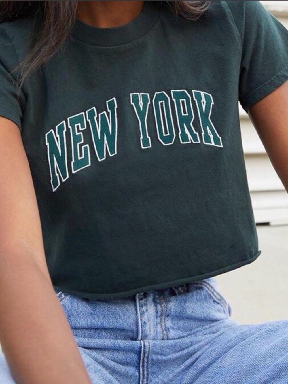 Brandy Melville Dark Green "New York" Cropped Tee